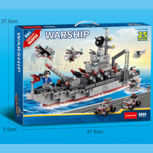 Set de Construcție Navă de Război 8 în 1 – 554 Piese și 2 Figurine Incluse