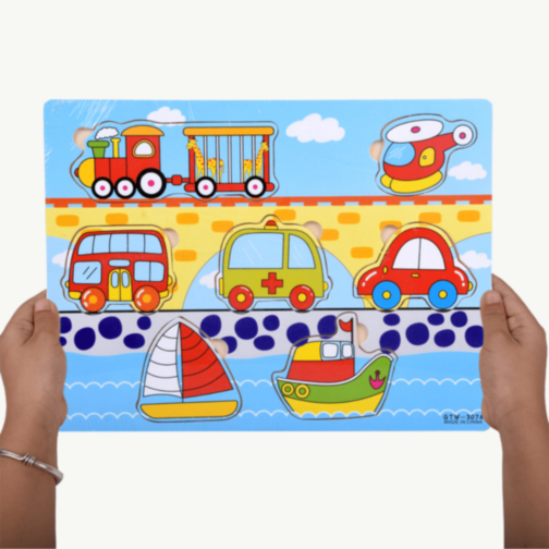 Puzzle Transport Din Lemn – Vehicule Colorate