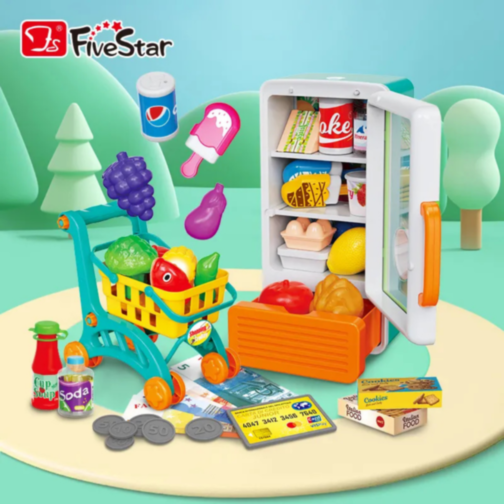 Set Interactiv Frigider și Coș de Cumpărături – Lumini și Sunete (culoare aleatorie)