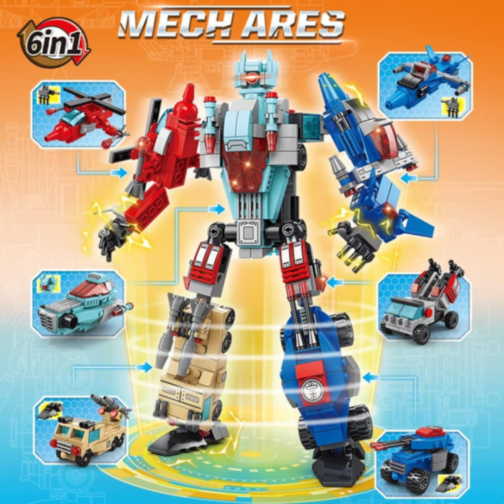 Set de Construcție 6 în 1 Mech Ares – Robot Transformabil din Vehicule, 514 piese