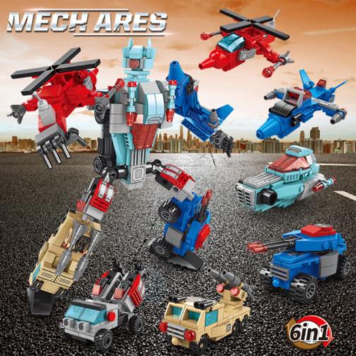 Set de Construcție 6 în 1 Mech Ares – Robot Transformabil din Vehicule, 514 piese