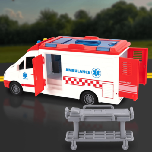 Ambulanță Jucărie cu Lumini, Sunete și Targă