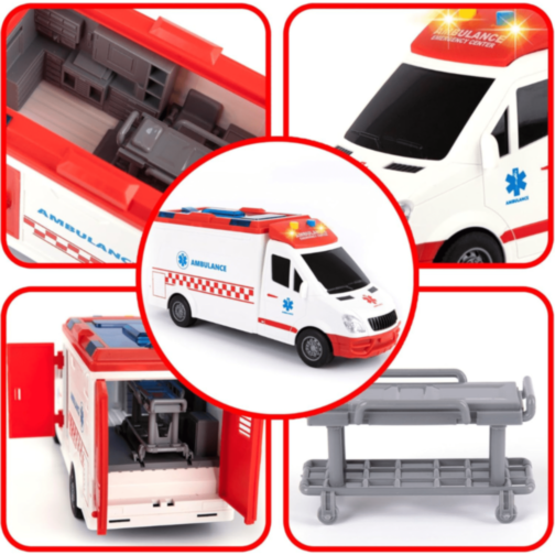 Ambulanță Jucărie cu Lumini, Sunete și Targă
