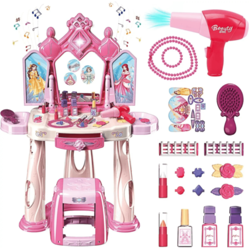 Masă Machiaj Jucărie cu Oglindă și Accesorii