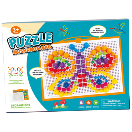 Puzzle Mozaic Ciupercuțe Montessori Colorate cu Planșă (culoare aleatorie)