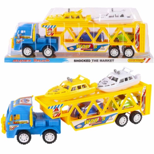 Camion cu Trailer, 2 Mașinuțe și 2 Bărci, 38cm