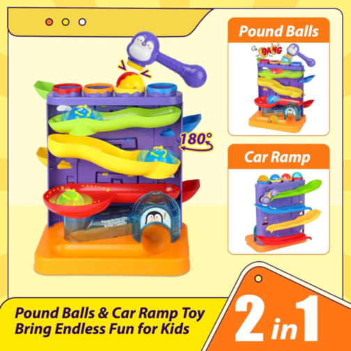 Roller Coaster Pinguin cu Roti și Bile Colorate