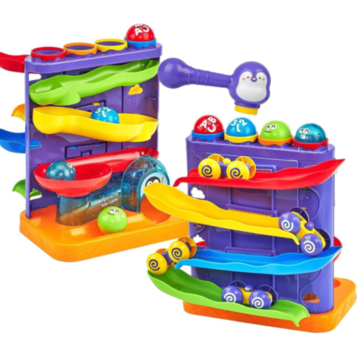 Roller Coaster Pinguin cu Roti și Bile Colorate