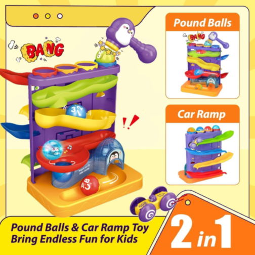 Roller Coaster Pinguin cu Roti și Bile Colorate