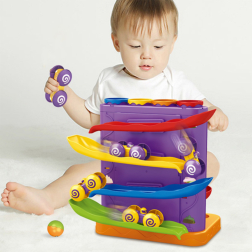 Roller Coaster Pinguin cu Roti și Bile Colorate