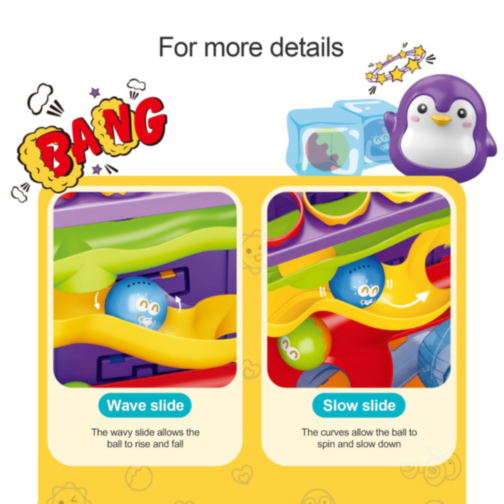 Roller Coaster Pinguin cu Roti și Bile Colorate
