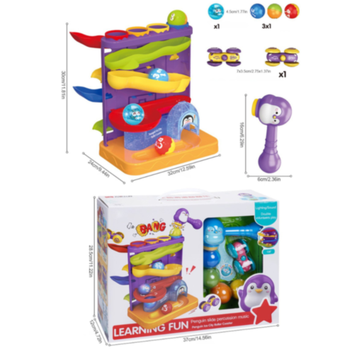 Roller Coaster Pinguin cu Roti și Bile Colorate