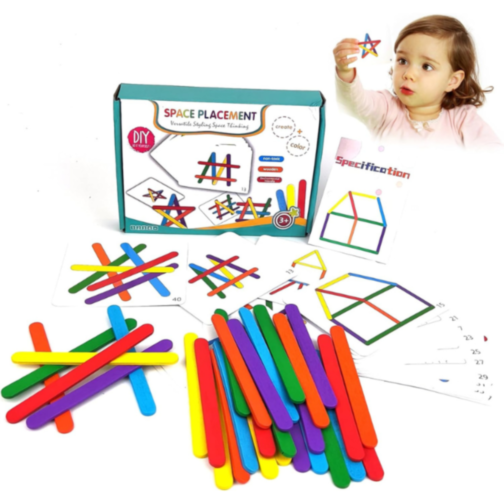 Set Educațional cu Bețișoare Colorate - Puzzle pentru Dezvoltarea Logicii Spațiale