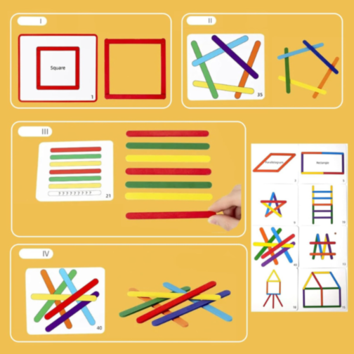 Set Educațional cu Bețișoare Colorate - Puzzle pentru Dezvoltarea Logicii Spațiale