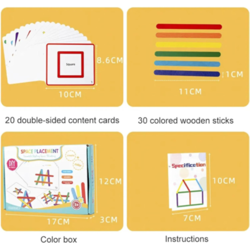 Set Educațional cu Bețișoare Colorate - Puzzle pentru Dezvoltarea Logicii Spațiale