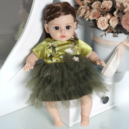 Păpușă Reborn Interactivă de 35 cm cu Corp Textil și Voce 