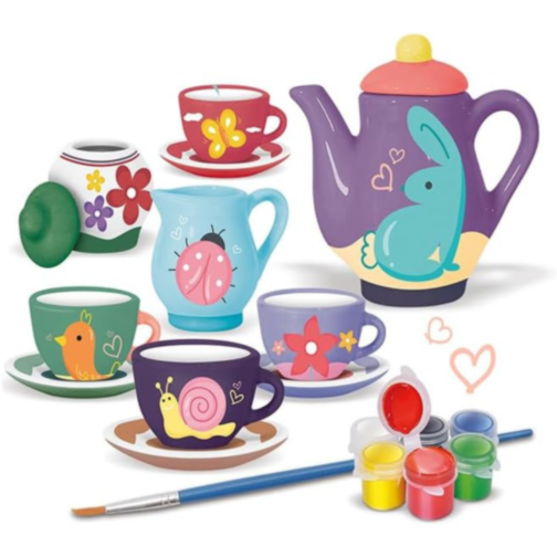 Set de ceai din ceramică pentru pictat, 15 piese