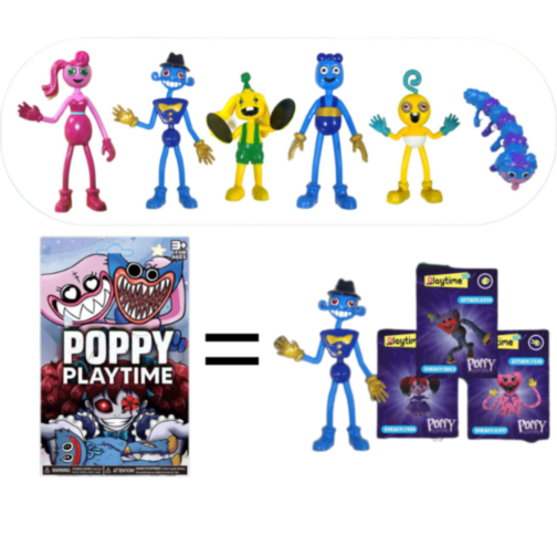 1buc. Pachet Surpriză "Huggy Wuggy Poppy Playtime" cu Figurină Aleatorie și 3 Cartonașe 