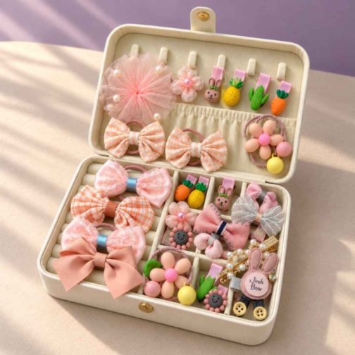 Set accesorii de păr pentru fetițe, cu cutie organizatoare