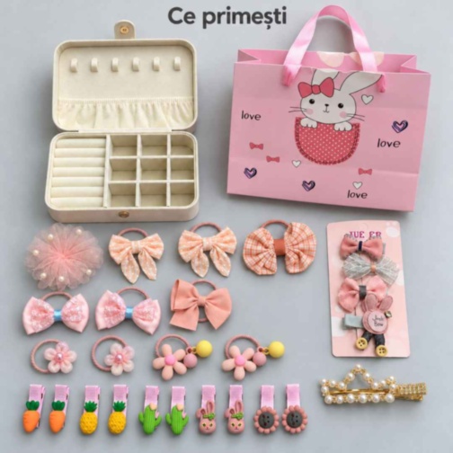 Set accesorii de păr pentru fetițe, cu cutie organizatoare