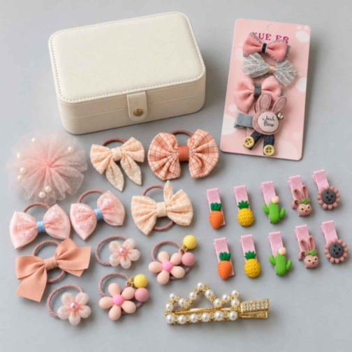 Set accesorii de păr pentru fetițe, cu cutie organizatoare