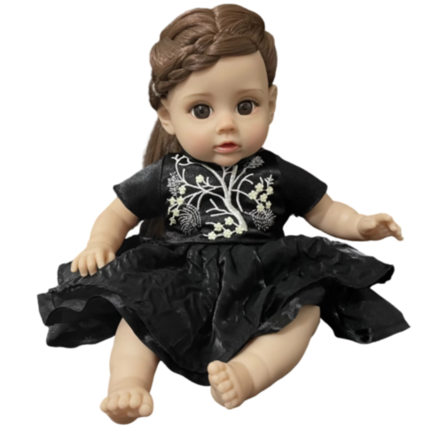 Păpușă Reborn Interactivă cu Corp Moale și Rochie Elegantă – 35 cm