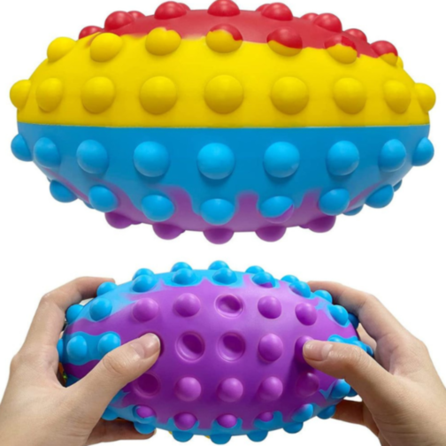 Minge senzorială Rugby cu texturi Pop-It, culori vibrante