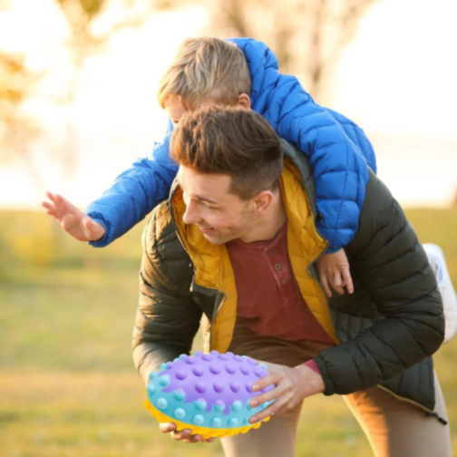 Minge senzorială Rugby cu texturi Pop-It, culori vibrante