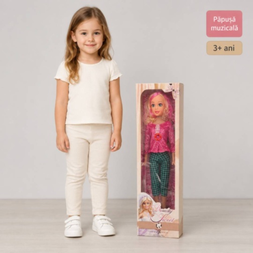 Păpușă muzicală mare, 73 cm, pentru copii 3+ ani