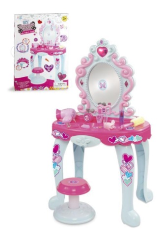 Măsuța Make-Up cu Oglindă, Scăunel și Multiple Accesorii, efecte sonore și luminoase 44,5x31x73cm