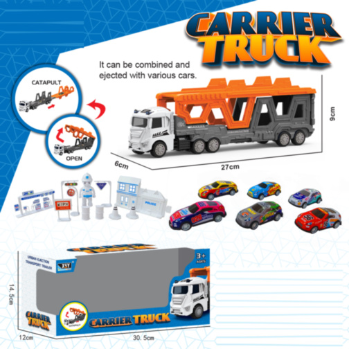 Camion Trailer din Metal cu 5 Mașinuțe și Accesorii