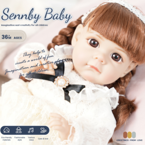 Păpușă Reborn cu Rochie Dantelată și Fundiță Elegantă – 36 cm