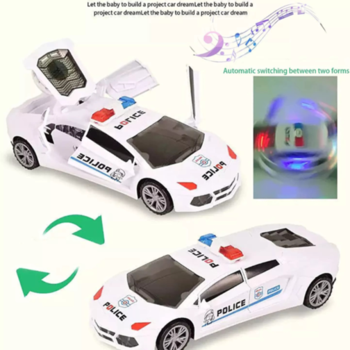 Mașinuță de Poliție cu Lumini, Sunete și Transformare Robot 