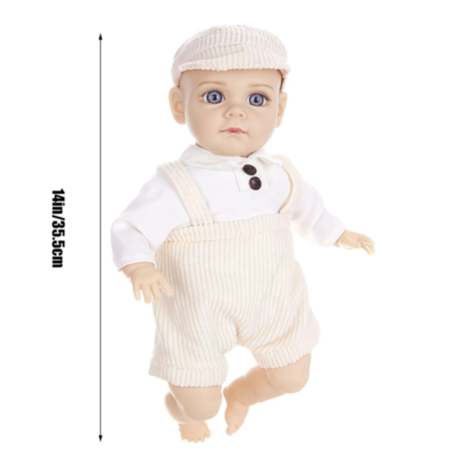 Păpușă Reborn Băiețel cu Corp Moale și Ținută Tricotată – 35 cm