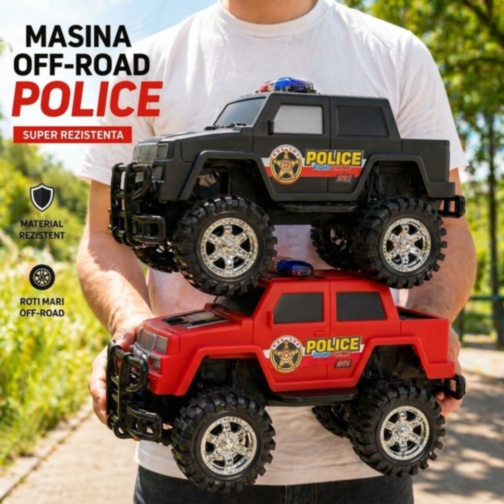Mașină Off-Road Poliție Mare cu Inerție și Roți Mari (culoare aleatorie)