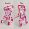 Cărucior pliabil pentru păpuși, cu copertină și buline colorate