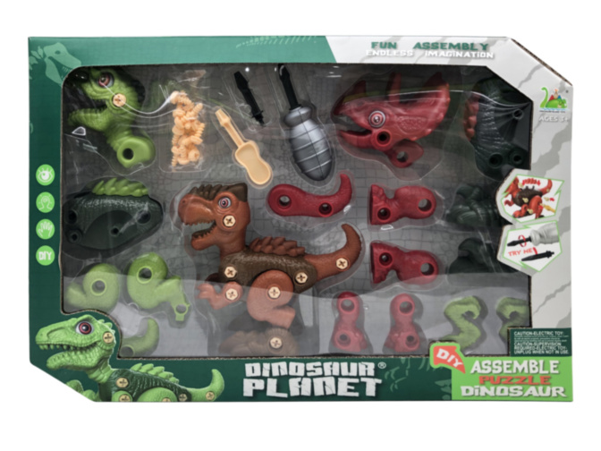 Set 3 Dinozauri cu Unelte de Asamblat
