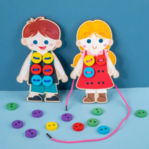 Jucărie Montessori din Lemn – Îmbrăcare și Încheiere Nasturi
