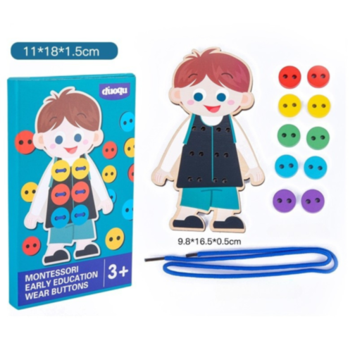 Jucărie Montessori din Lemn – Îmbrăcare și Încheiere Nasturi