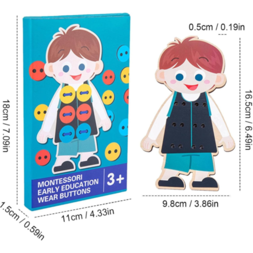 Jucărie Montessori din Lemn – Îmbrăcare și Încheiere Nasturi