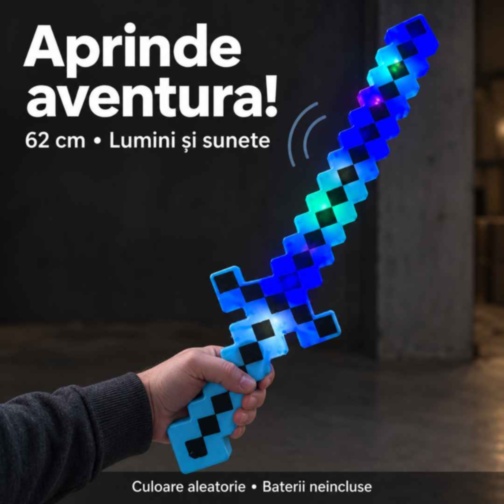 Sabie pixelată de jucărie cu lumini și sunete