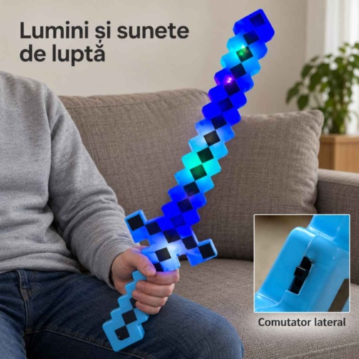 Sabie pixelată de jucărie cu lumini și sunete