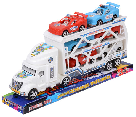 Camion cu Trailer și 6 Mașinuțe de Poliție, 32cm