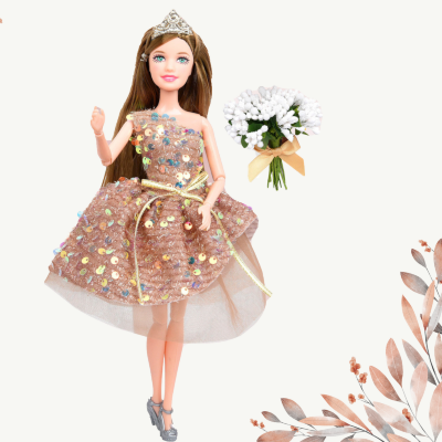 Păpușă elegantă „Starry Sky Doll” cu rochie sclipitoare și coroniță | image