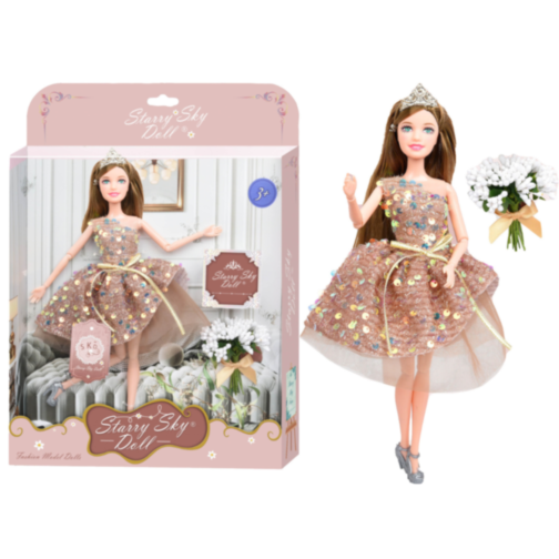 Păpușă elegantă „Starry Sky Doll” cu rochie sclipitoare și coroniță