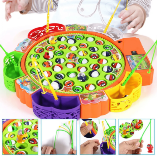 Joc de Pescuit Rotativ cu Muzică și 5 Undițe