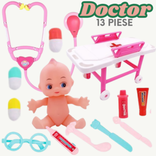 Set Doctor pentru Copii cu Păpușă și Targă (culoare aleatorie)