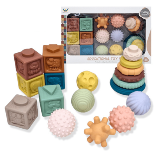 Set 3 în 1 Cuburi, Inele și Bile Sensoriale