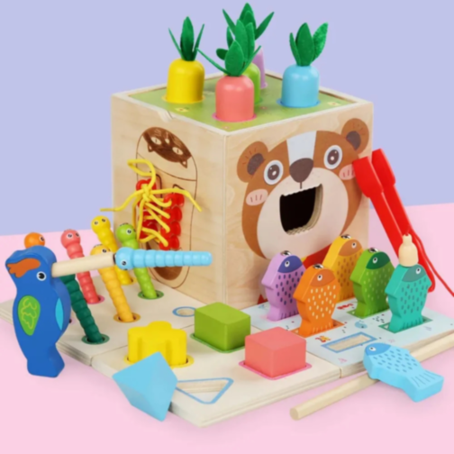 Set Montessori de Activități Educative 8 în 1 cu Elemente din Lemn