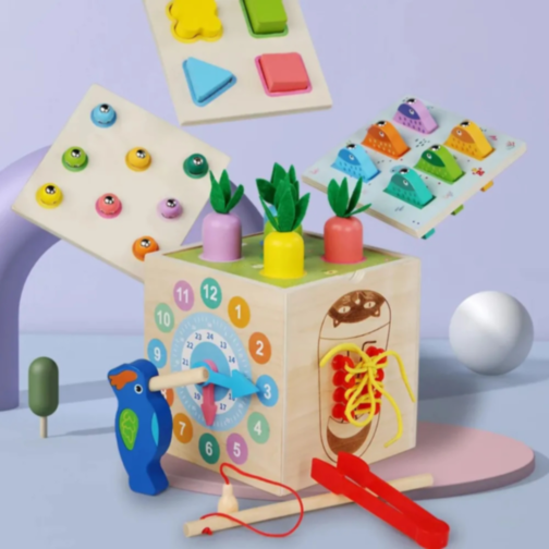 Set Montessori de Activități Educative 8 în 1 cu Elemente din Lemn